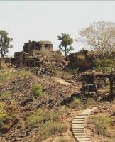 view of the Dharmaraj Dvar Gates on the stairway up Mandhata Hill